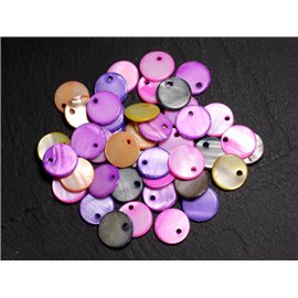 100 Stück - Charms Anhänger Perlmutt runde Pucks 11mm Mehrfarbige 4558550002389