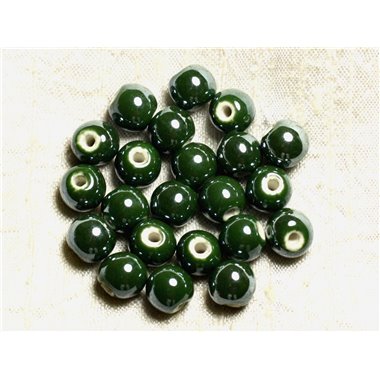 10pc - Perles Porcelaine Ceramique Boules 10mm Vert Olive Sapin Kaki - 4558550002501