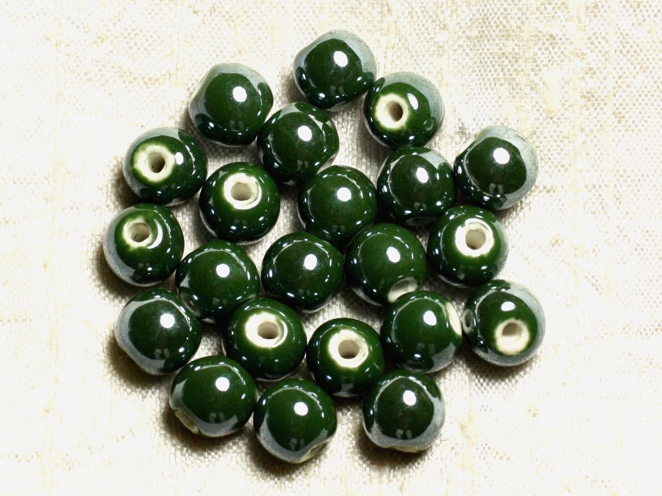 10pc - Perles Porcelaine Céramique Vert Olive Empire Boules 10mm   4558550002501