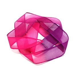 1 Stück - Handgefärbte Seidenbandkette 85 x 2,5 cm Fluoreszierendes Pink Fuchsia Magenta Lila (ref SOIE151) 4558550002860 
