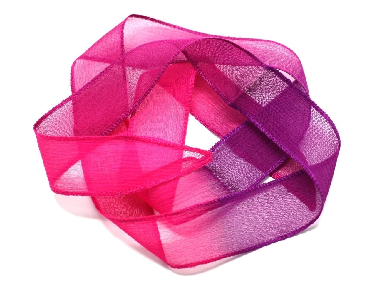 1pc - Collier Ruban Soie teint à la main 85 x 2.5cm Rose Fluo Fuchsia Magenta Violet (ref SOIE151)   4558550002860 