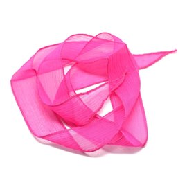 1pc - Collana con nastro di seta tinta a mano 85 x 2,5 cm Rosa fluo (rif SOIE150) 4558550002877 