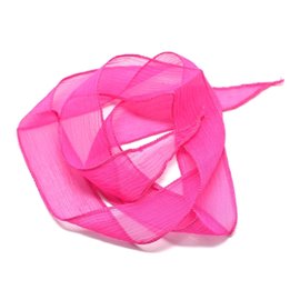 1pc - Collar de cinta de seda teñida a mano 85 x 2,5 cm Rosa Fluo (ref SOIE150) 4558550002877 