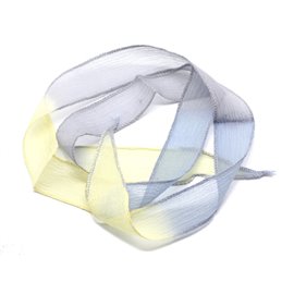 1pc - Collar de cinta de seda teñida a mano 85 x 2.5cm Azul Gris Amarillo (ref SOIE147) 4558550002907 