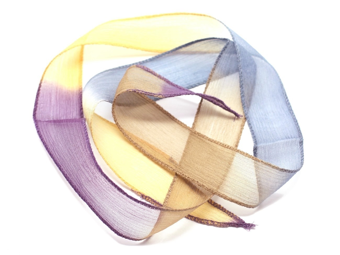 1pc - Collier Ruban Soie teint à la main 85 x 2.5cm Bleu Jaune Violet (ref SOIE146)   4558550002914 