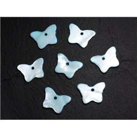 10pc - Pearl Charms Pendants Mother of Pearl - Butterflies 20mm Turquoise Blue 4558550002952