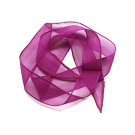 1pc - Collana con nastro di seta tinta a mano 85 x 2,5 cm Viola Rosa (rif SOIE140) 4558550003034 