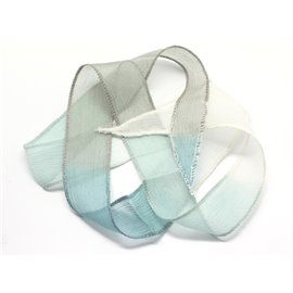 1pc - Collar de cinta de seda teñida a mano 85 x 2.5cm Blanco Gris Azul Pavo Real (ref SOIE138) 4558550003041 