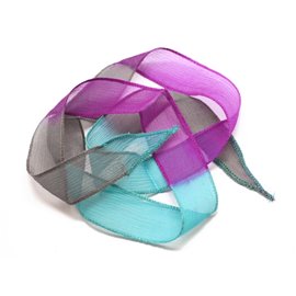 1 Stück - Handgefärbte Seidenbandkette 85 x 2,5 cm Türkis Blau Pink Lila Pink Grau (ref SOIE136) 4558550003065 