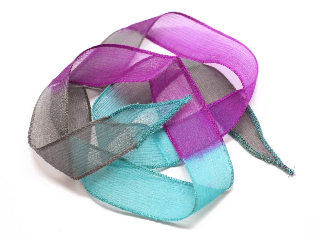 1pc - Collier Ruban Soie teint à la main 85 x 2.5cm Gris Bleu Turquoise Violet Rose (ref SOIE136)   4558550003065 