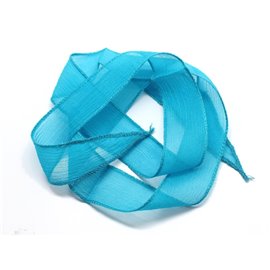 1pc - Collar de cinta de seda teñida a mano 85 x 2,5 cm Azul turquesa (ref SOIE134) 4558550003089 