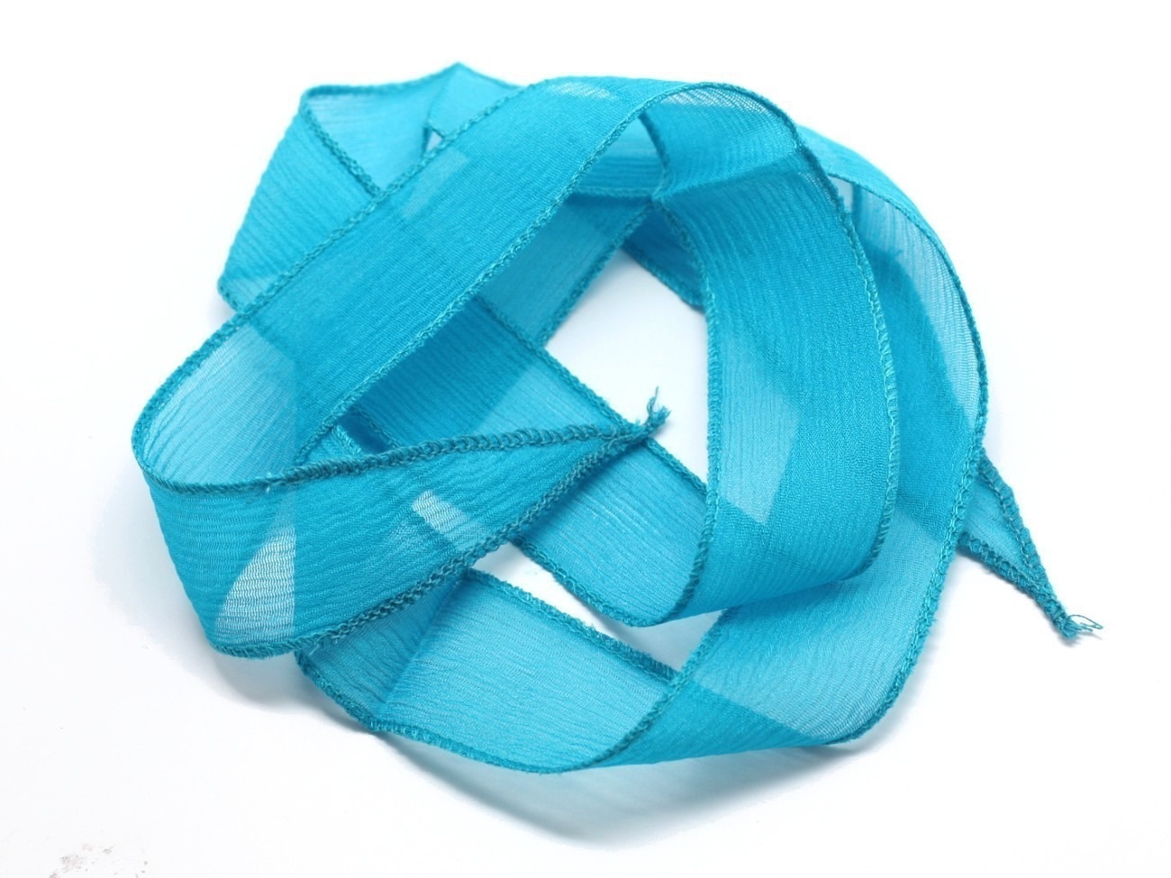 1pc - Collier Ruban Soie teint à la main 85 x 2.5cm Bleu Turquoise (ref SOIE134)   4558550003089 