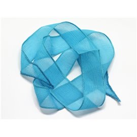 1pc - Collar de cinta de seda teñida a mano 85 x 2.5cm Azul turquesa (ref SOIE133) 4558550003102 