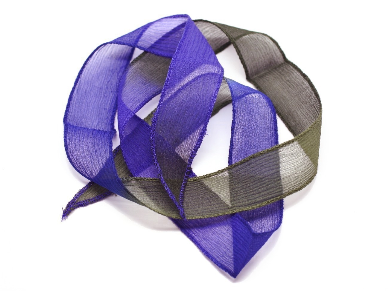 1pc - Collier Ruban Soie teint à la main 85 x 2.5cm Vert Bleu Indigo Noir (ref SOIE131)   4558550003119 