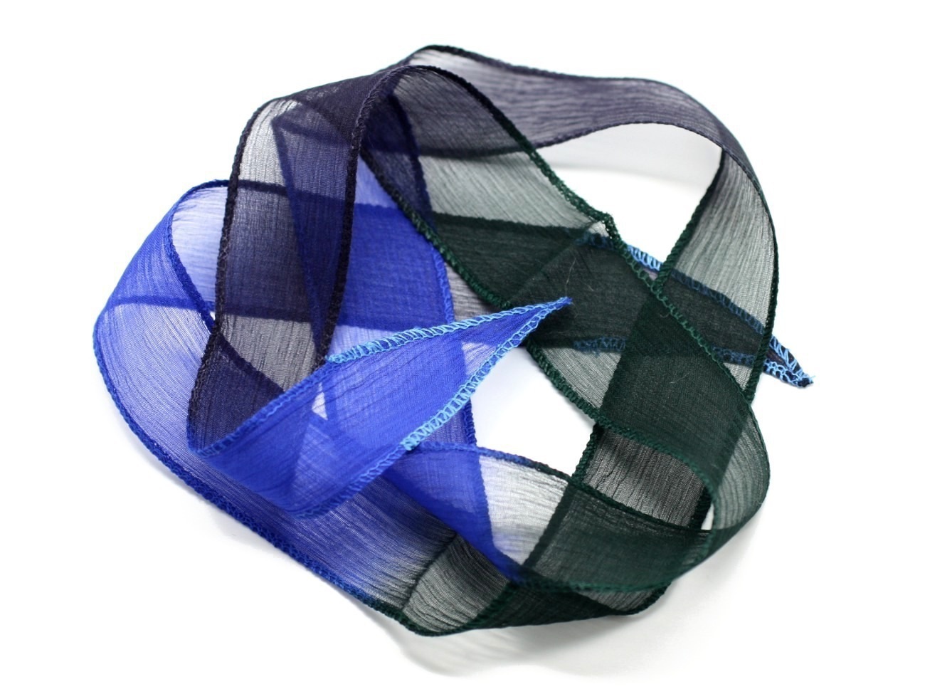 1pc - Collier Ruban Soie teint à la main 85 x 2.5cm Bleu Nuit Vert Noir (ref SOIE129)   4558550003140 