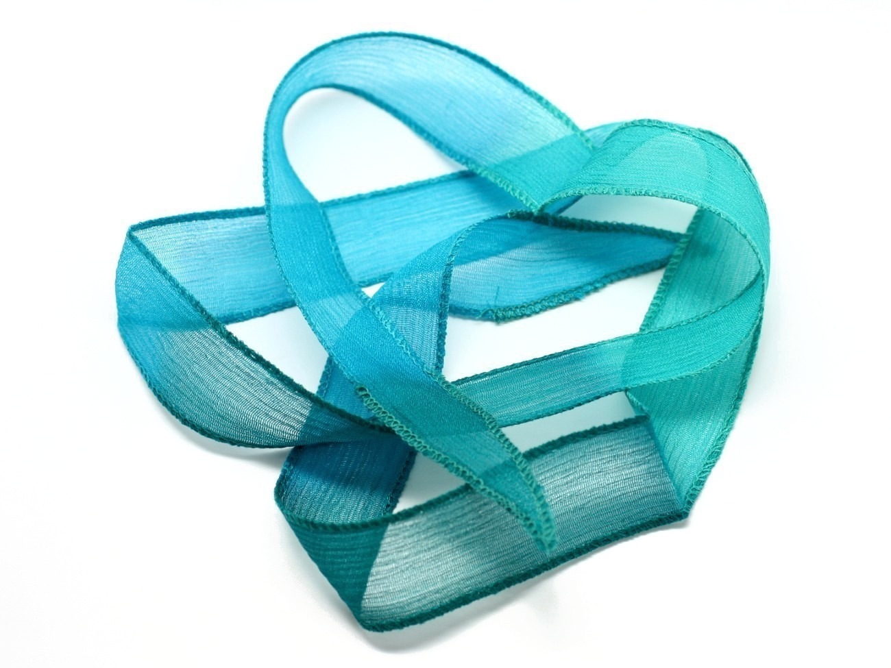 1pc - Collier Ruban Soie teint à la main 85 x 2.5cm Bleu Turquoise Vert Paon Emeraude - SOIE128 - 4558550003157