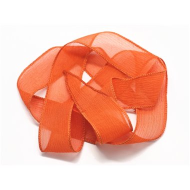 1pc - Collier Ruban Soie teint à la main 85 x 2.5cm Orange (ref SOIE124)   4558550003188 