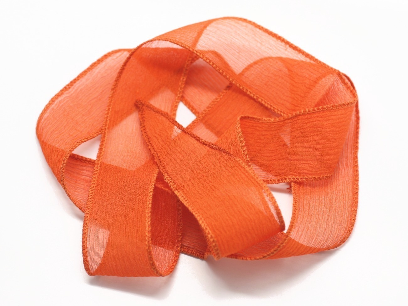 1pc - Collier Ruban Soie teint à la main 85 x 2.5cm Orange (ref SOIE124)   4558550003188 