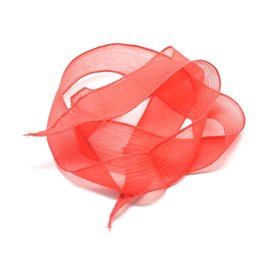 1pc - Hand-dyed Silk Ribbon Necklace 85 x 2.5cm Red Orange Capucine (ref SOIE123) 4558550003195 