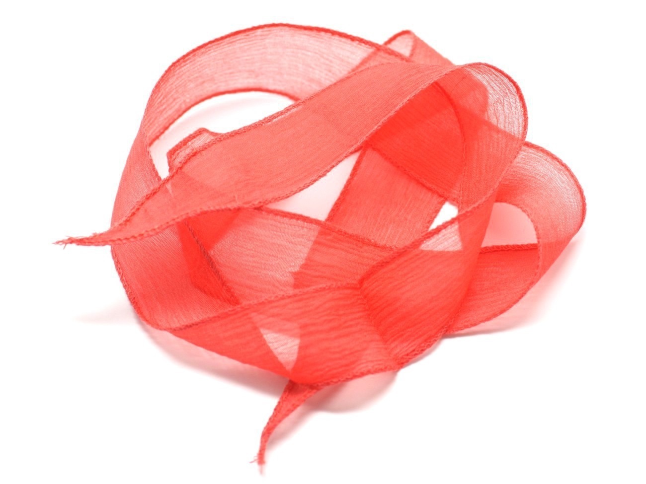 1pc - Collier Ruban Soie teint à la main 85 x 2.5cm Rouge Orange Capucine (ref SOIE123)   4558550003195 