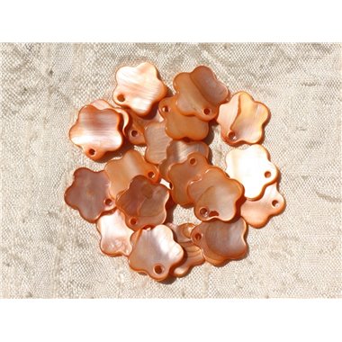 10pc - Breloques Pendentifs Nacre Fleurs 15mm Orange   4558550003232