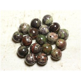 4pc - Perles Pierre - Opale Verte Boules 12mm marron vert kaki rouge - 4558550003249