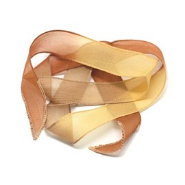 1pc - Collar de cinta de seda teñida a mano 85 x 2.5cm Amarillo Beige Marrón (ref SOIE118) 4558550003300 