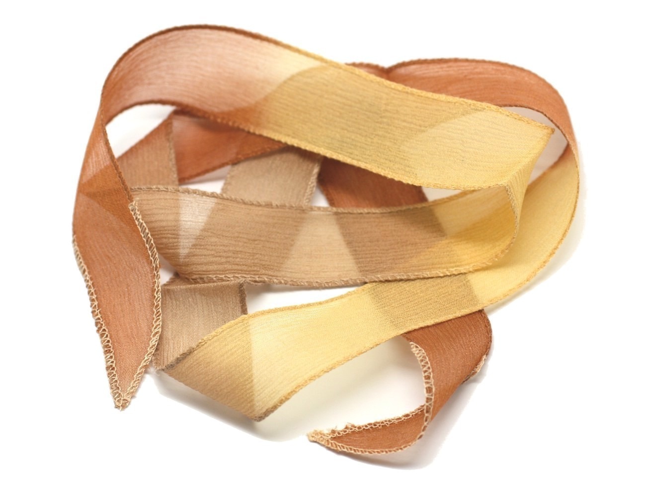 1pc - Collier Ruban Soie teint à la main 85 x 2.5cm Jaune Beige Marron (ref SOIE118)   4558550003300 