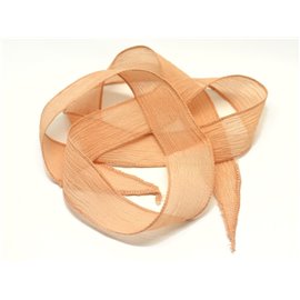 1pc - Collar de cinta de seda teñida a mano 85 x 2.5cm Rosa Salmón Naranja (ref SOIE114) 4558550003317 