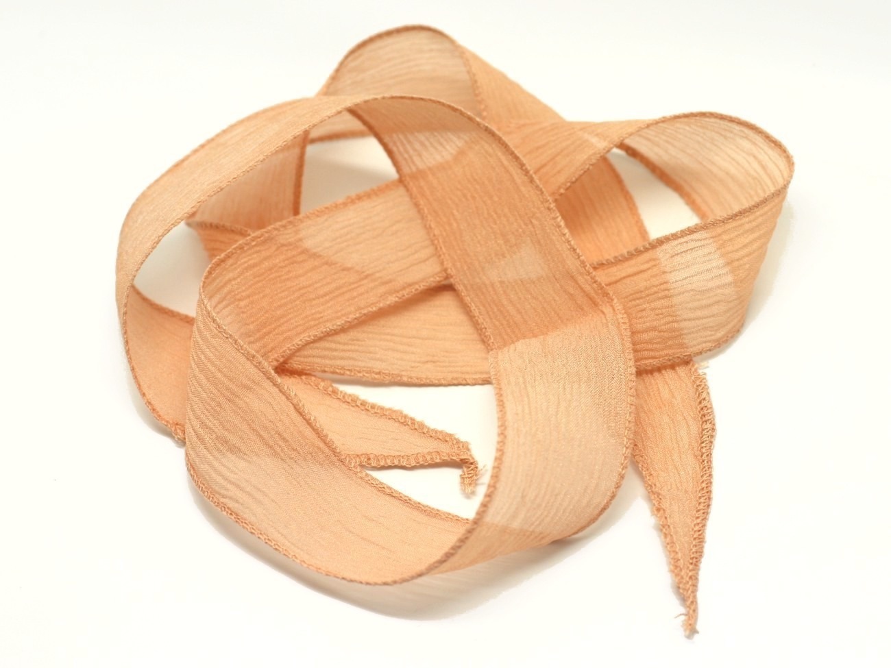 1pc - Collier Ruban Soie teint à la main 85 x 2.5cm Rose Orange Saumon (ref SOIE114)   4558550003317 
