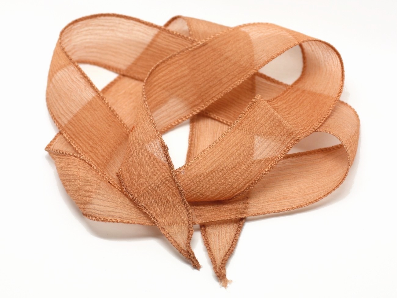 1pc - Collier Ruban Soie teint à la main 85 x 2.5cm Marron Rose Tomette (ref SOIE117)   4558550003324 