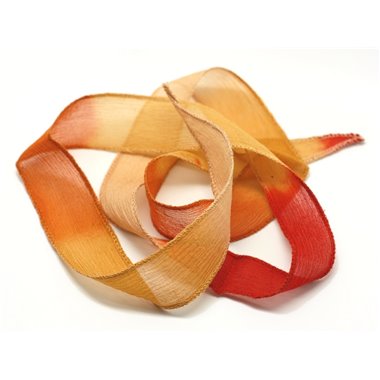 1pc - Collier Ruban Soie teint à la main 85 x 2.5cm Rose Orange Rouge (ref SOIE121)   4558550003331 