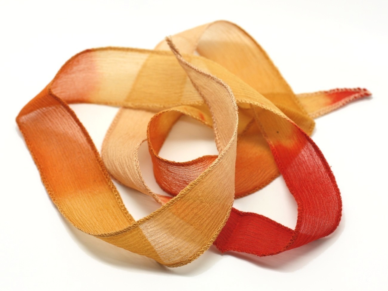 1pc - Collier Ruban Soie teint à la main 85 x 2.5cm Rose Orange Rouge (ref SOIE121)   4558550003331 