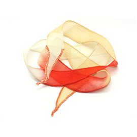 1Stk - Handgefärbte Seidenbandkette 85 x 2,5 cm Weiß Gelb Rot (ref SOIE122) 4558550003348 