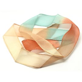 1pc - Collar de cinta de seda teñida a mano 85 x 2.5cm Azul Rosa Naranja (ref SOIE120) 4558550003355 