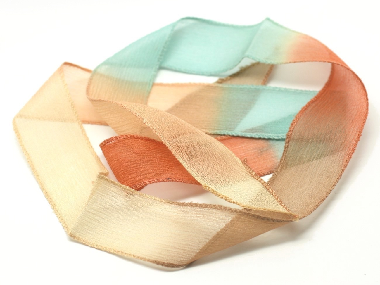 1pc - Collier Ruban Soie teint à la main 85 x 2.5cm Bleu Rose Orange (ref SOIE120)   4558550003355 