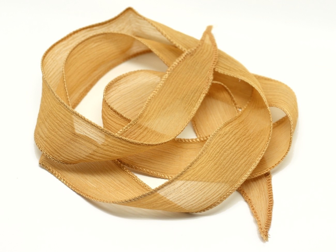 1pc - Collier Ruban Soie teint à la main 85 x 2.5cm Jaune Orange Ocre (ref SOIE115)   4558550003362 