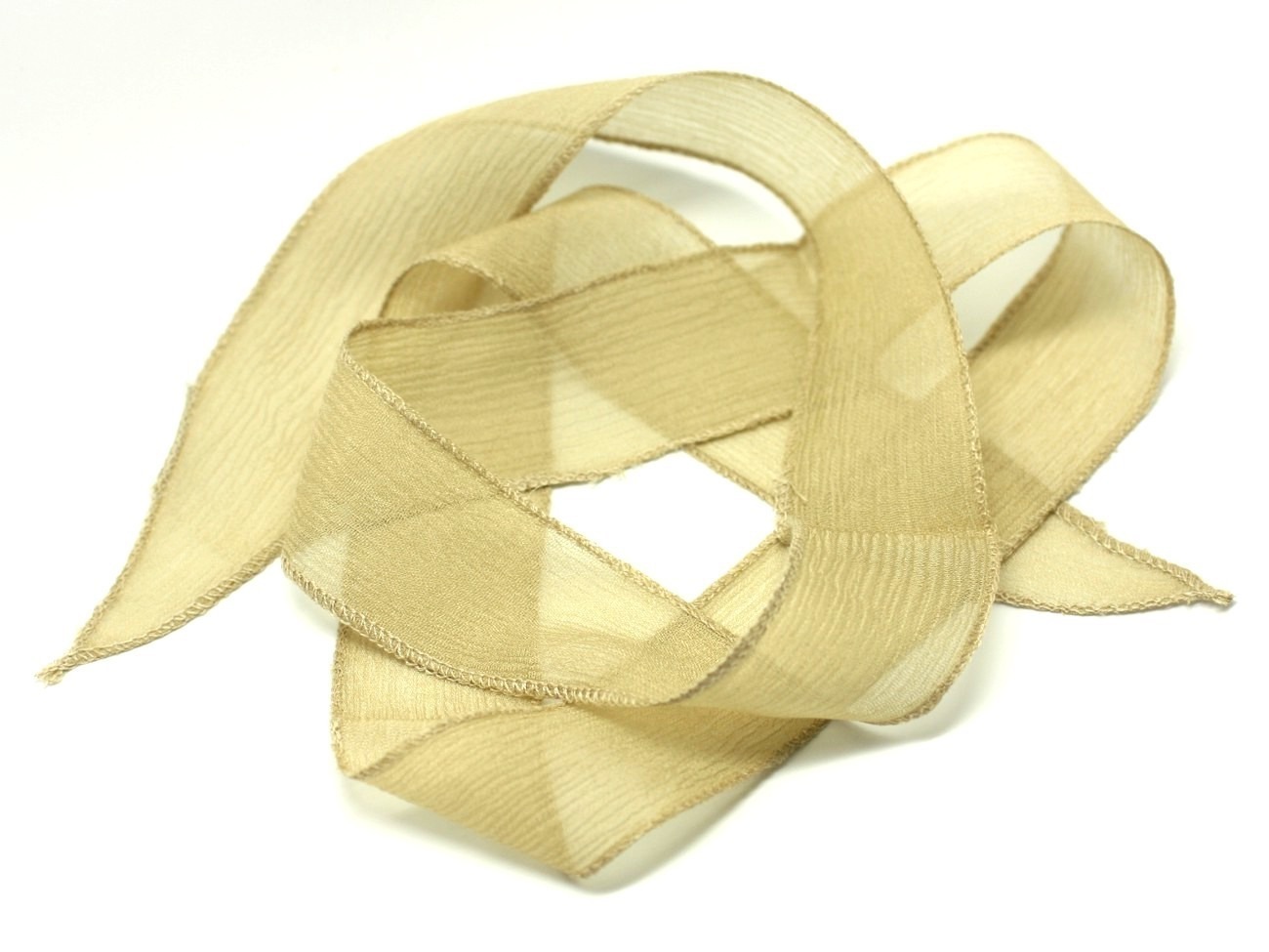 1pc - Collier Ruban Soie teint à la main 85 x 2.5cm Jaune Beige (ref SOIE112)   4558550003379 