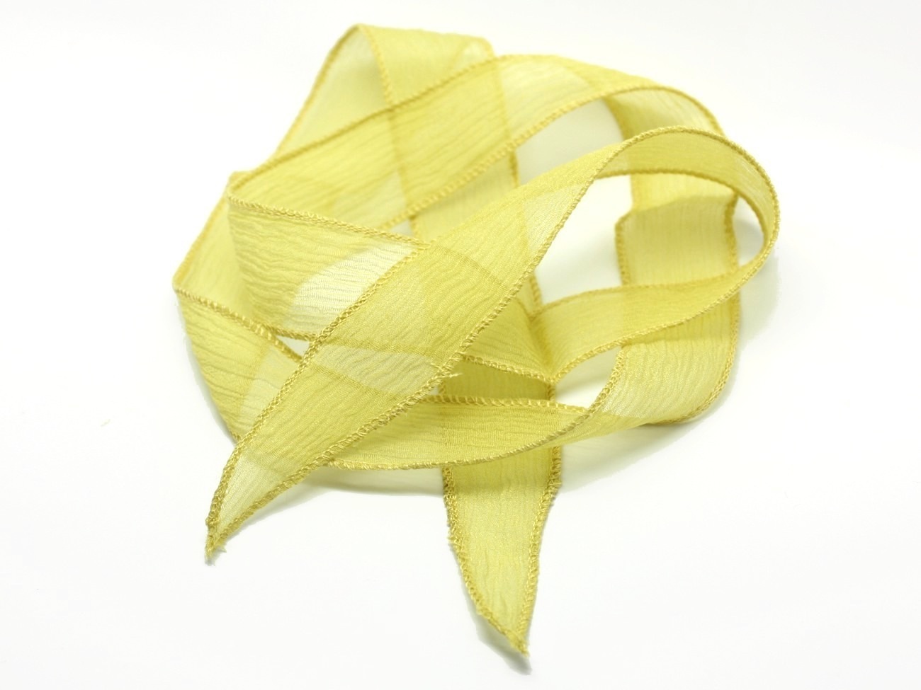 1pc - Collier Ruban Soie teint à la main 85 x 2.5cm Jaune (ref SOIE113)   4558550003386 