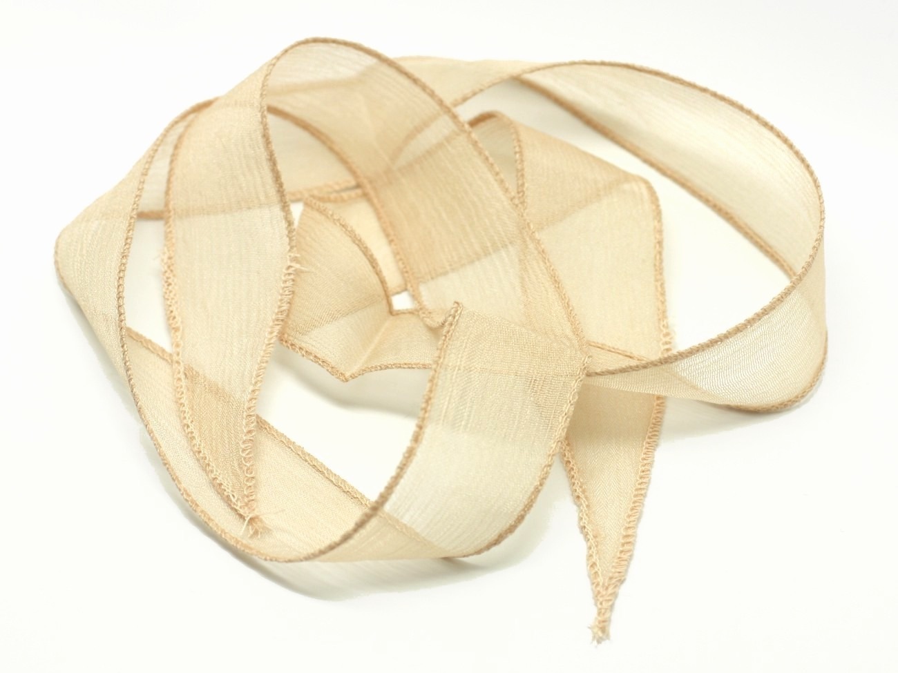 1pc - Collier Ruban Soie teint à la main 85 x 2.5cm Beige (ref SOIE111)   4558550003393 