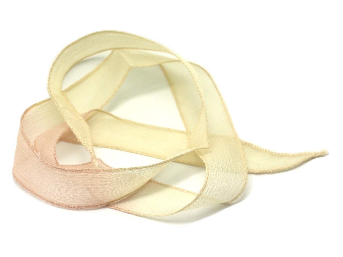 1pc - Collier Ruban Soie teint à la main 85 x 2.5cm Jaune Rose (ref SOIE110)   4558550003416 