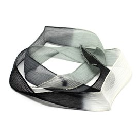 1pc - Collar de cinta de seda teñida a mano 85 x 2.5cm Blanco Gris Negro (ref SOIE104) 4558550003423 