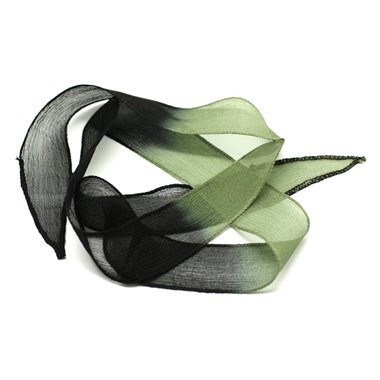 1pc - Collier Ruban Soie teint à la main 85 x 2.5cm Noir et Vert Kaki (ref SOIE103)   4558550003430 