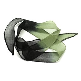 1pc - Collar de cinta de seda teñida a mano 85 x 2,5 cm Negro y verde caqui (ref SOIE103) 4558550003430 