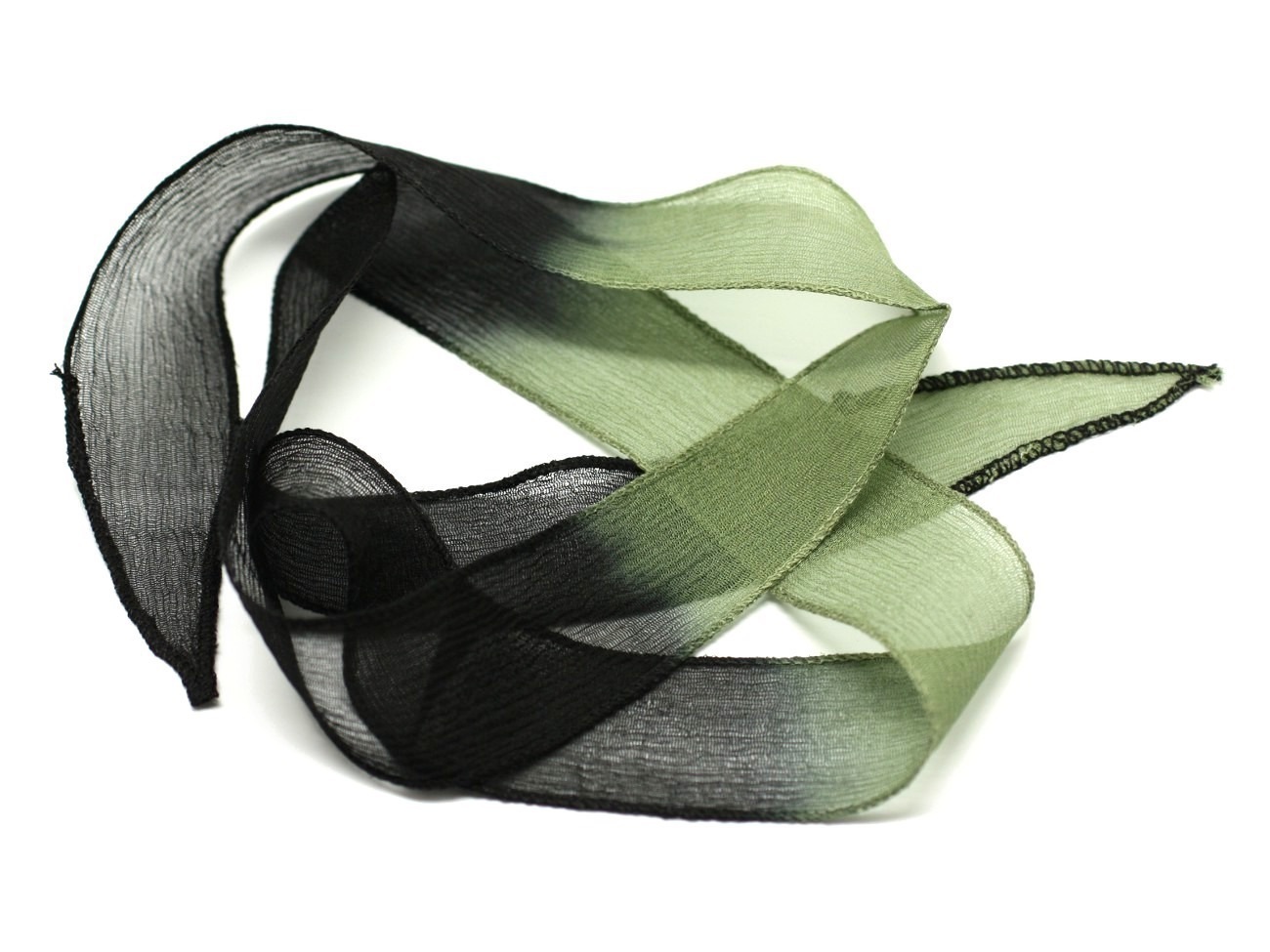 1pc - Collier Ruban Soie teint a la main 85 x 2.5cm Noir Vert Kaki SOIE103 - 4558550003430
