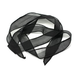 1pc - Collar de cinta de seda teñida a mano 85 x 2.5cm Negro (ref SOIE102) 4558550003447 