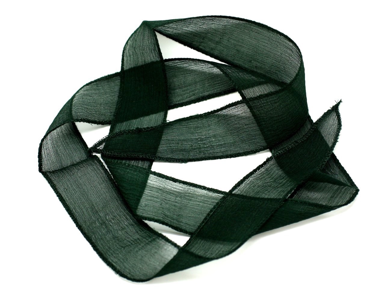 1pc - Collier Ruban Soie teint à la main 85 x 2.5cm Vert Sapin (ref SOIE101)   4558550003454 
