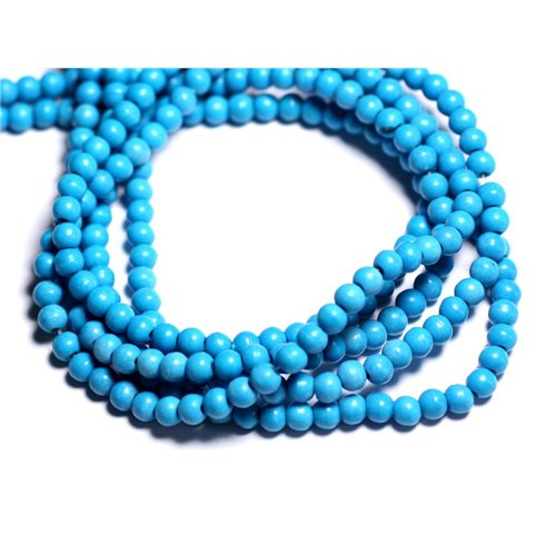 40pc - Perles Turquoise Synthèse Boules 4mm Bleu Turquoise Azur - 4558550003560