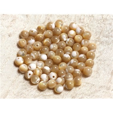 10pc - Perles de Nacre Beige Irisée Boules 6mm   4558550003577