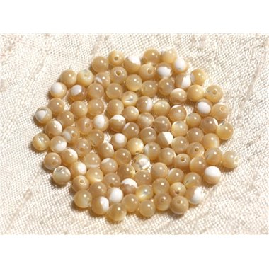 20pc - Perles de Nacre Beige Irisée Boules 4mm   4558550003584